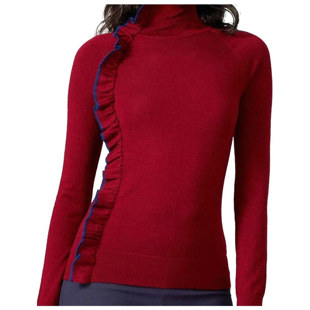 Victoria Victoria Beckham Maroon Ruffle Turtleneck 100% Wool Long Sleeve Size XS
